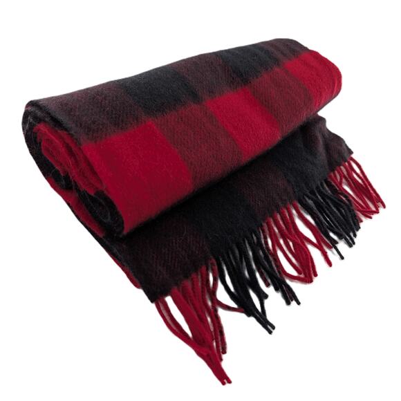 Red Black Cashmere Scarf Buffalo Plaid Check - Picture 1 of 7
